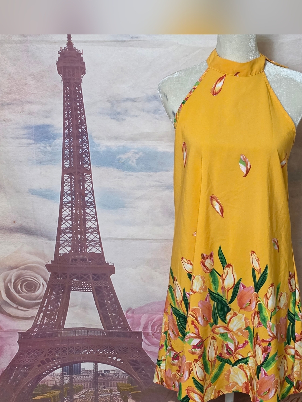 Yellow Floral Halter Sundress Sz M